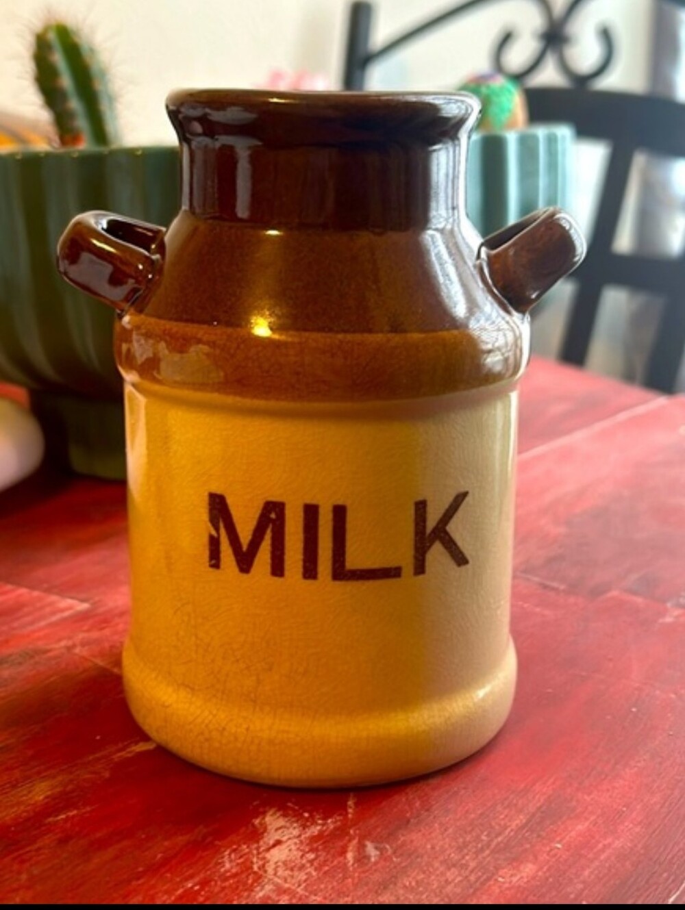 Vintage-Style Brown and Tan 'MILK' Ceramic Crock
